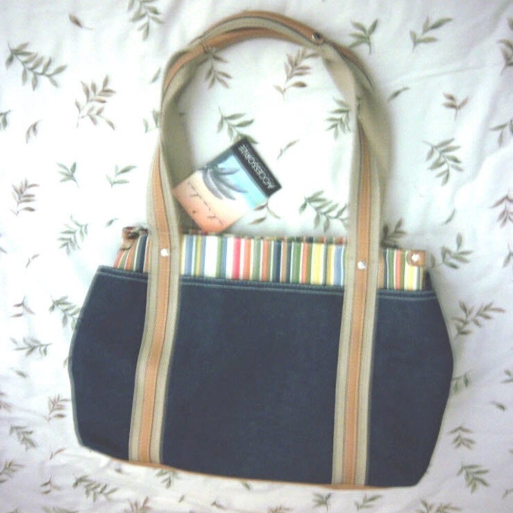 Strada ~ denim blue + stripe canvas shopper / tote ~ summer / beach / vacation